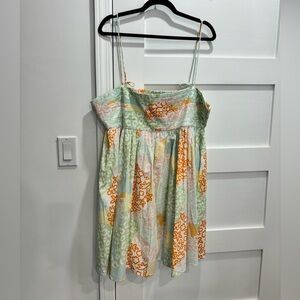 ASOS DESIGN cotton pleat bust babydoll mini dress in patched floral print